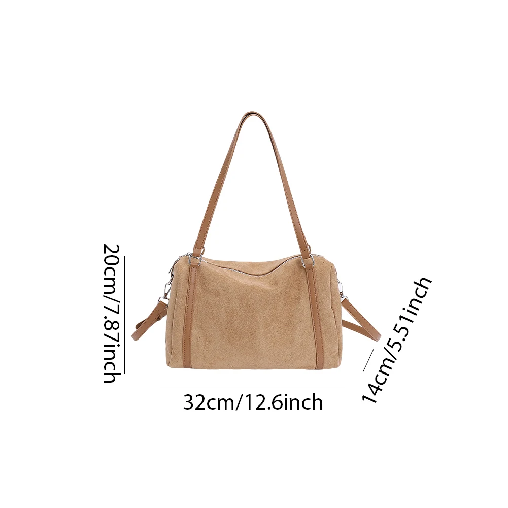 Suede Leather Casual Handbag Solid Color Versatile Shoulder Bag Large Capacity Elegant Boston Bag Travel Shopping Date Bag