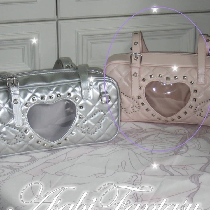 Borsa a tracolla Lolita in pelle PU trasparente rosa stile giapponese Itabag con rivetti, borse Harajuku Pain Bags Sweet_voghion.com