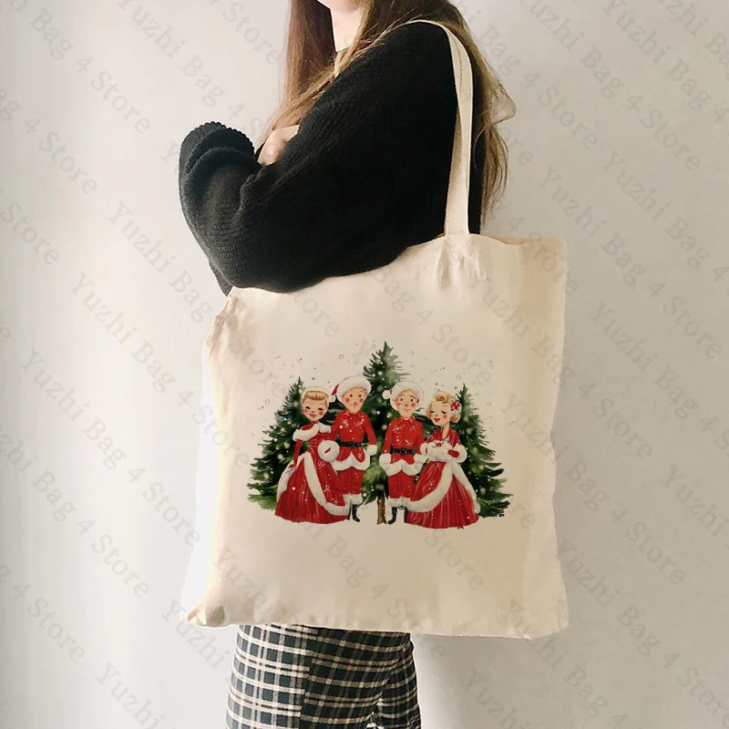 

Merry Christmas Movie Pattern Canvas Tote Bag Christmas Tree Graphics Best Gift for Xmas Women's Reusable Shopping Bag
