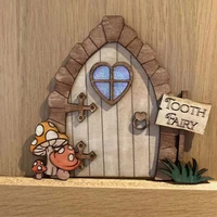 Dollhouse Mini Home Decorations Wood Fairy Elf Door Fairy Tale Gate Door Decoration Craft Ornaments Garden Courtyard Decoration 1