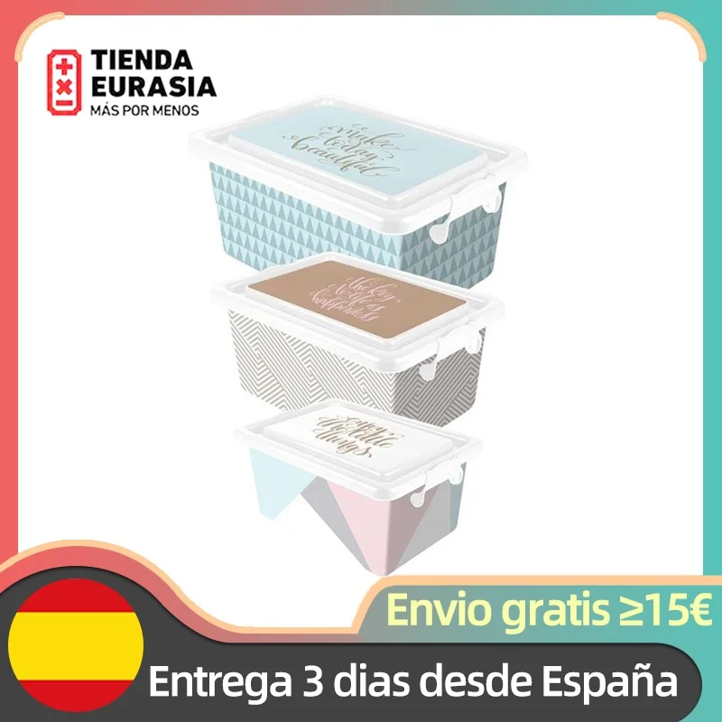 Pack 3 Cajas Organizadoras Apilables de Plastico con Tapa de Click  Resistentes y de Gran Capacidad