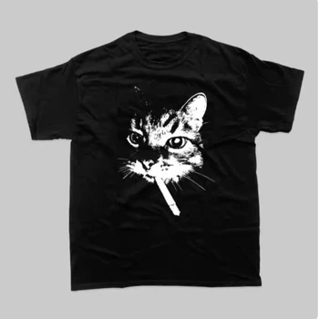 New Street Smoking Cat Retro Printed Crewneck T-shirt Women Fashion Short Sleeves Funny Cat Meme Tops Women Clothing 1