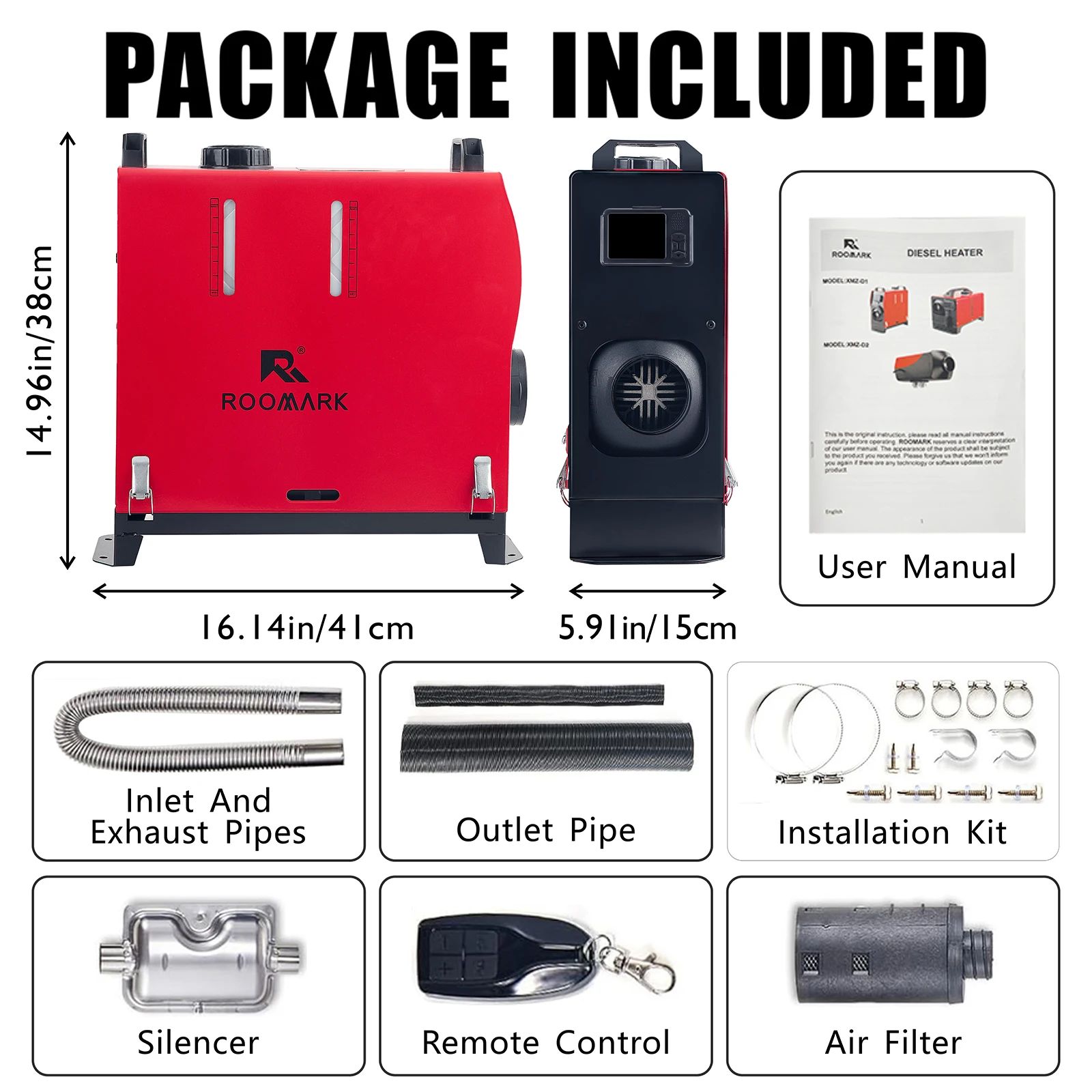 ROOMARK 5/8 KW Diesel Air Heater 12 V All in One Portable Parking Car Heater w/ LCD Monitor Remote Control for Truck RV Trailer 6