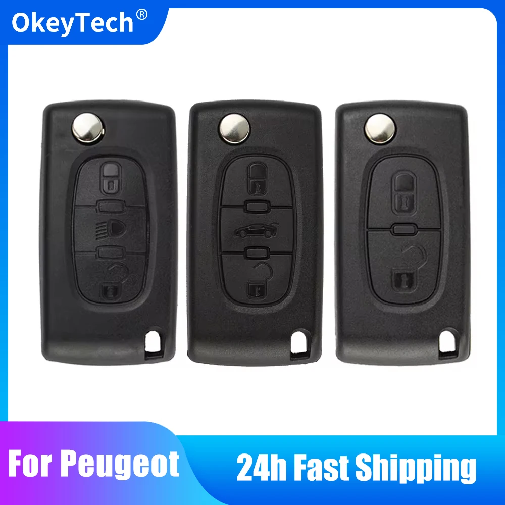 Key Case Car Key Shell Key Cover Folding Car Key Shell Fob Cover Key Fob Replacement OkeyTech Remote key Case for Peugeot 207 307 308 407 607 807 For Citroen C2 C3 C4 C5 C6 Flip Folding Car Key shell 2/3/4 Buttons
