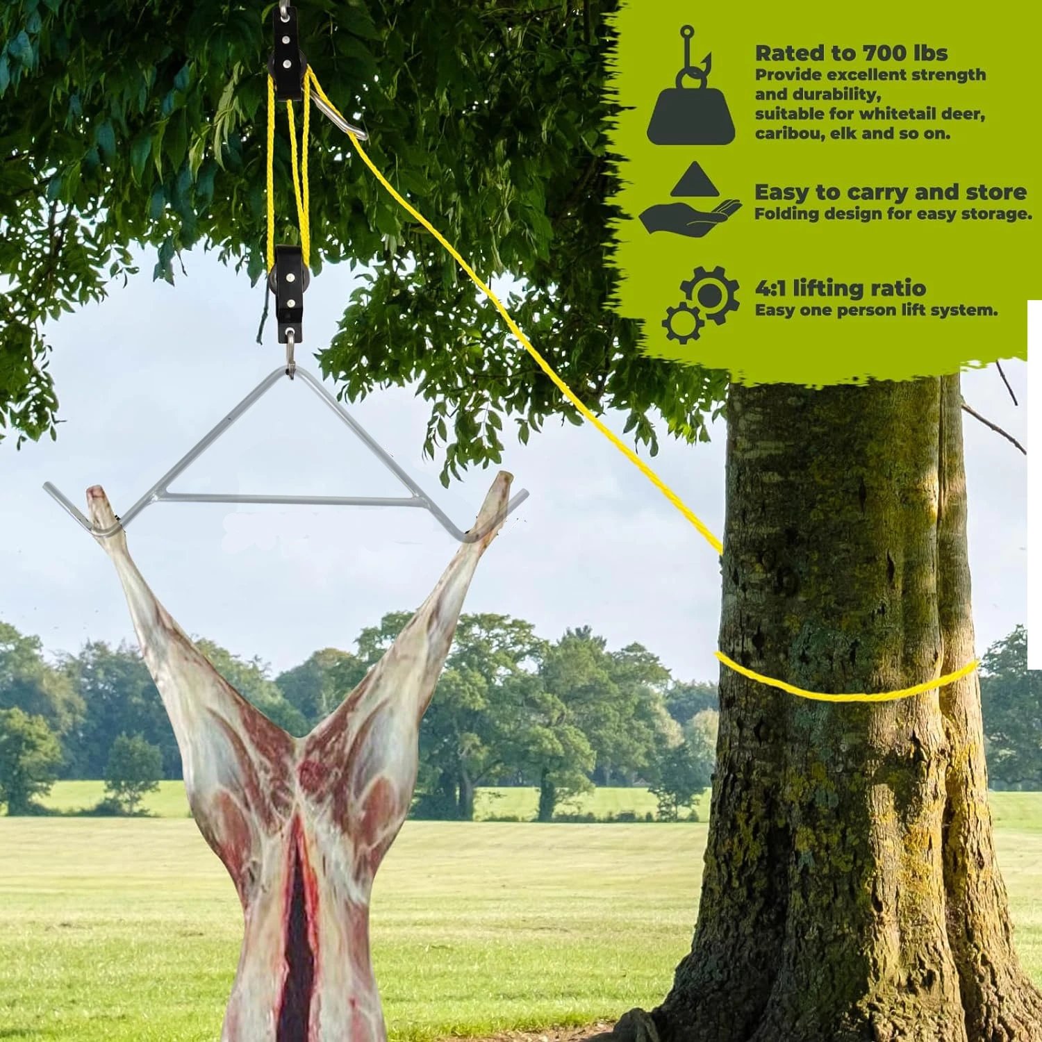 Hunting Deer Stainless Steel Gambrel & Hoist Pulley Lifting System Heavy Duty Outdoor Game Hoist with Rope Lifting