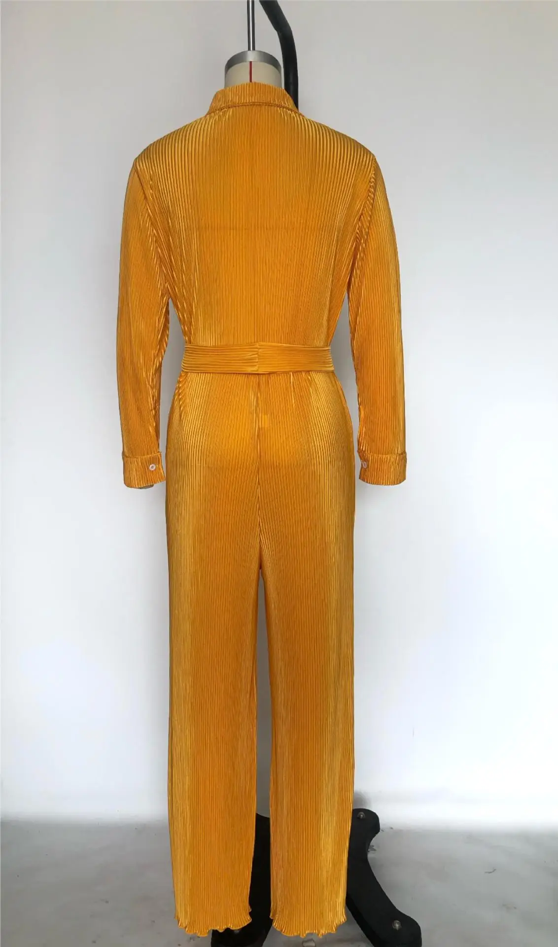 Women's suit Blouse Pleated Lapel Long Sleeved Wide Leg Jumpsuit One Piece Romper Outfits With Belt Solid color commuter suit