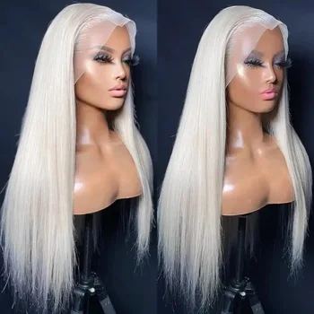 Long Silky Straight White Blonde Color Synthetic 13X4 HD Lace Frontal Wig For Black Women Prepucked With Baby Hair Glueless Wig