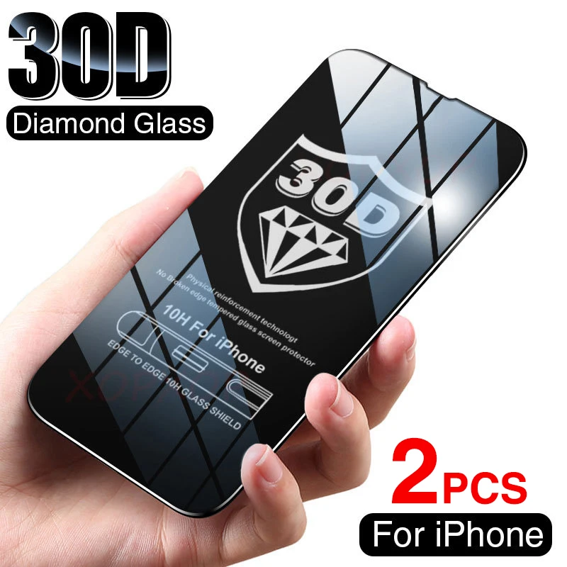 30D взрывозащищенный Полноэкранный протектор для iPhone 15 14 13 12 11 Pro Max X XS XR Закаленное стекло пленка 2 шт.
