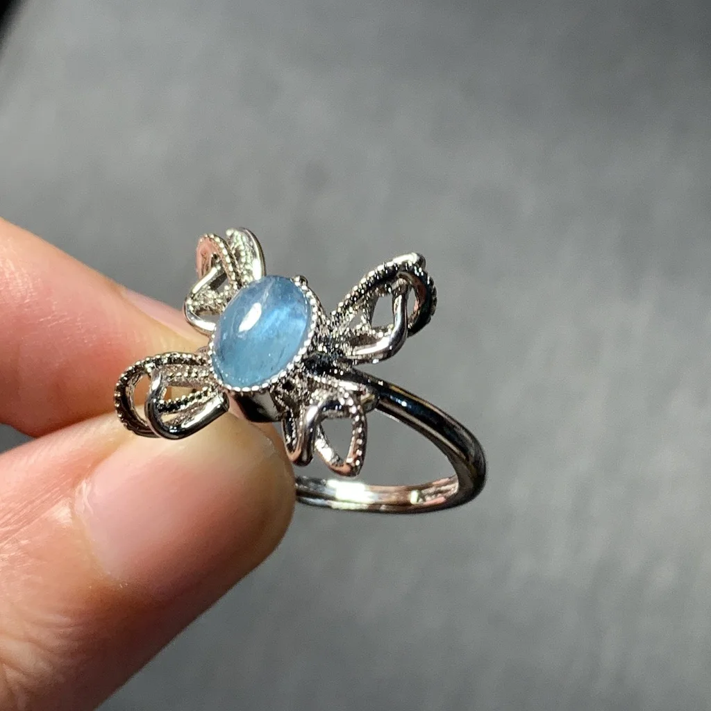 MM Natural Aquamarine Ring  Adjustable Female  Jewelry for Women Gift Wholesale High Quality Vintage Fine