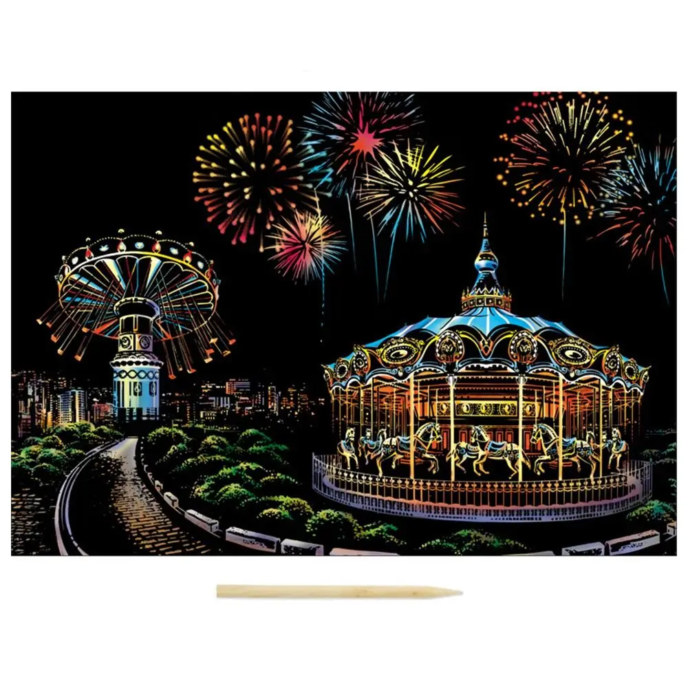 by Scratch Scratch Painting Kit Engraving Painting Landscape Scratchboard Scratch Paint Castles Flame with Tools Art Paper
