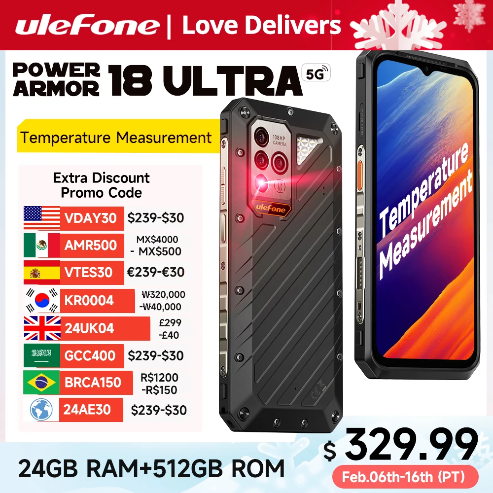 [Prima Mondiale] Ulefone Power Armor 18 Ultra 5G Rugged Phone 512Gb Rom + 24Gb Ram Android 13 Smartphone108Mp Fotocamera, 9600 Mah 66W
