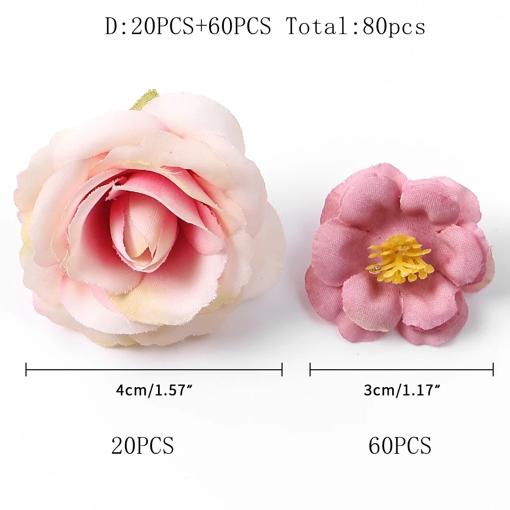 80pc künstliche Blumen Kopf Rose Pflaume gefälschte Blumen für Wohnkultur Hochzeit Hochzeit Dekoration DIY Braut Haar Kranz Zubehör – Detail 15