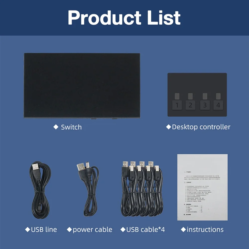 4K 60HZ HDMI ȣȯ KVM ġ 4 In 1 Out USB Ʈѷ , 4  ũž ǻ Ʈ  Win 7/10/Mac 