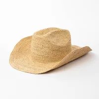 USPOP Hand-crocheted Natural Raffia Straw Cowboy Hat for Women Men Summer Wide Brim Sun Hat Outdoor Breathable Beach Caps - Image 4