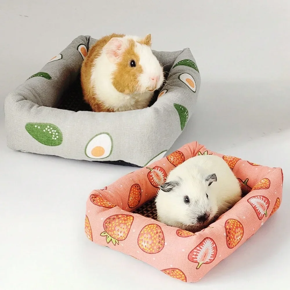 Pet Mat Print Sleep Bed House Rectangle Rattan All Seasons for Small Animal Dogs Cat Rabbit Squirrel Guinea Pig Hamster
