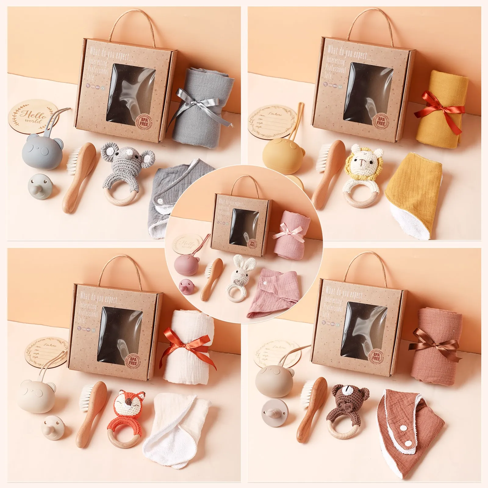 

Baby Bath Toy Set Solid Color Cotton Blanket Crochet silicone teether nipple Toy Crochet Baby Bath Gift Products For Kids Gifts