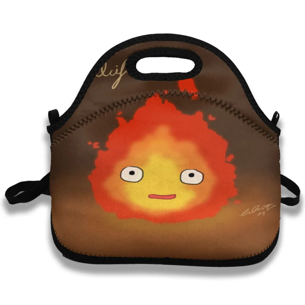 Bolsas térmicas para el almuerzo con diseño de llamas calcifer para niños, lonchera impermeable, lonchera gruesa