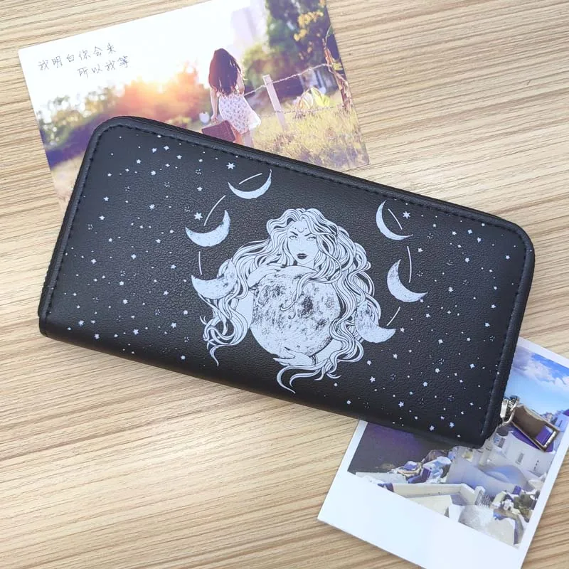 New Women's Wallet Moon Goddess Printing Long Zipper Purse Fashion Simple Large Capacity Mobile Phone Coin Purse Card Holder