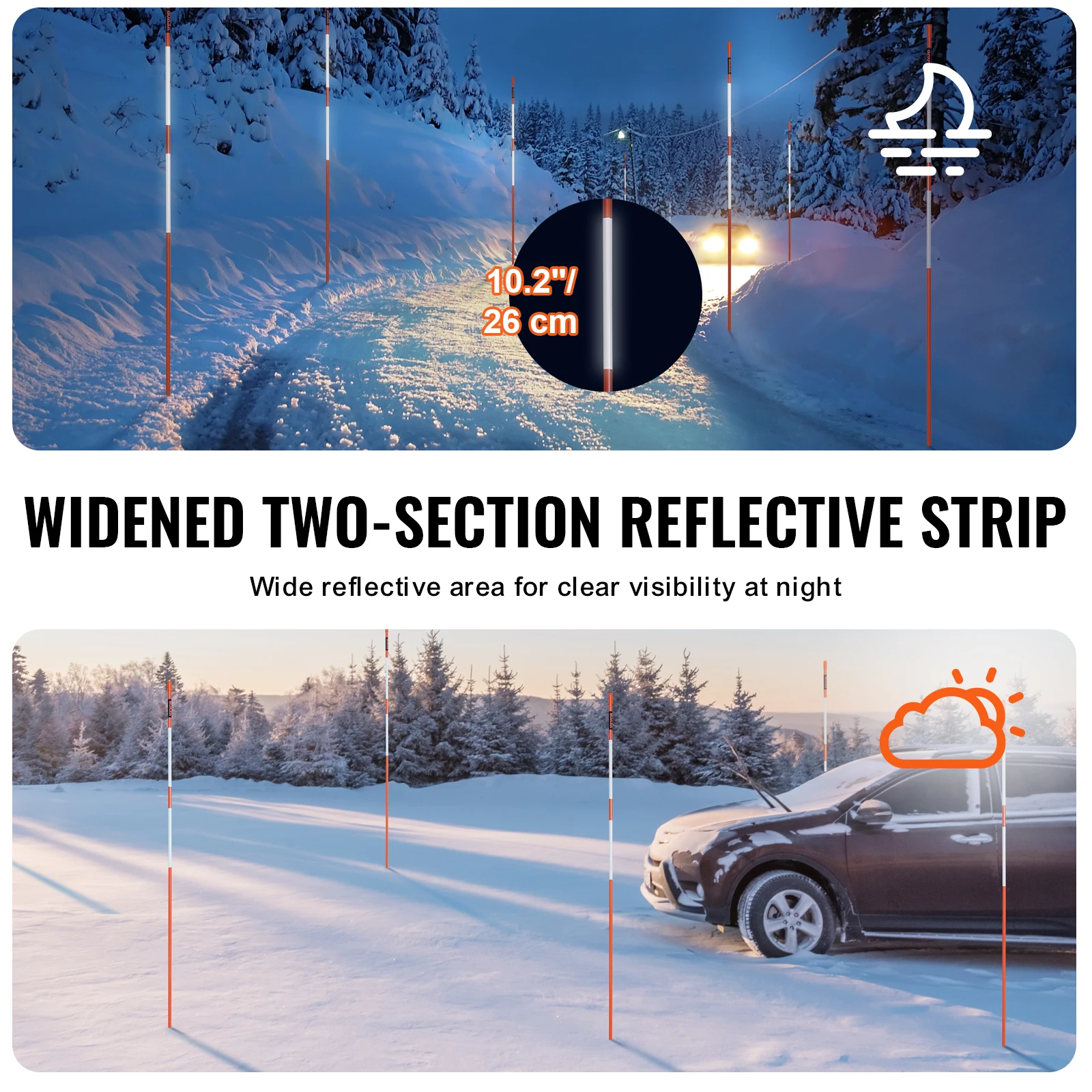 VEVOR Driveway Markers 48 inch 0.4 inch Diameter Fiberglass Poles Snow Stakes For Parking Lots Walkways Easy Visibility 5
