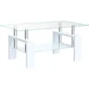 Living Room Rectangle Coffee Tables, Modern Side Coffee Table with Wooden Leg, Glass Tabletop with Lower Shelf 4