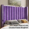 Queen Bed Frame with 58" Tall Headboard, Velvet Upholstered Platform Bed with Channel Tufted Wingback Headboard and Plating Trim 4
