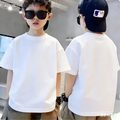 2026 새로운 소년 흰색 티셔츠 여름 캐주얼 반소매 코튼 티 어린이 패션 streetwear 탑 어린이를위한 4-12 세