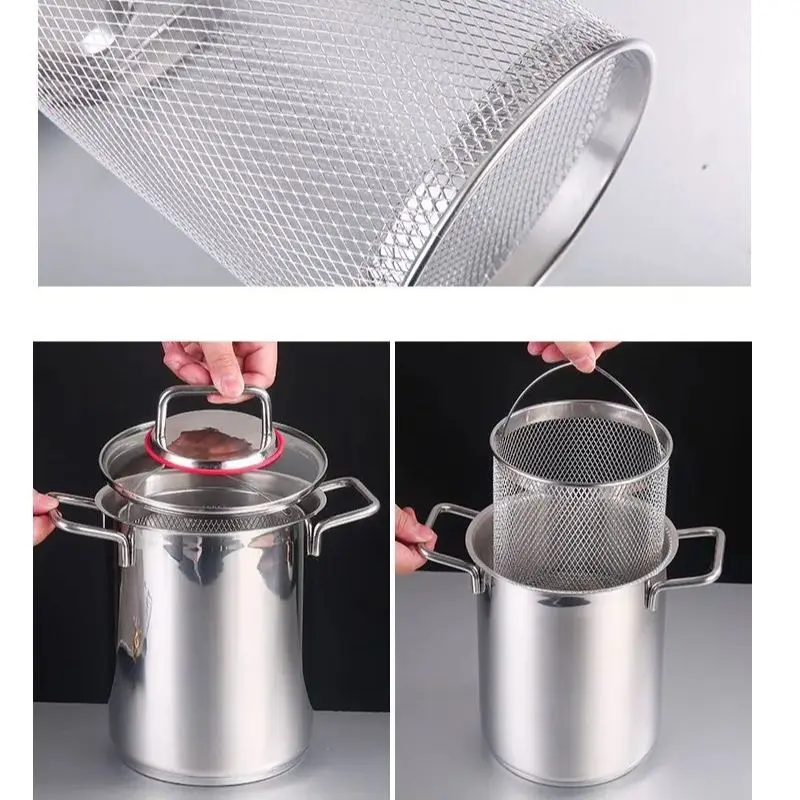 Heavy Thickened Asparagus Cooking Pot With Mesh Basket Steel Kitchen Restaurant Food Frying Basket Pot 3.5L