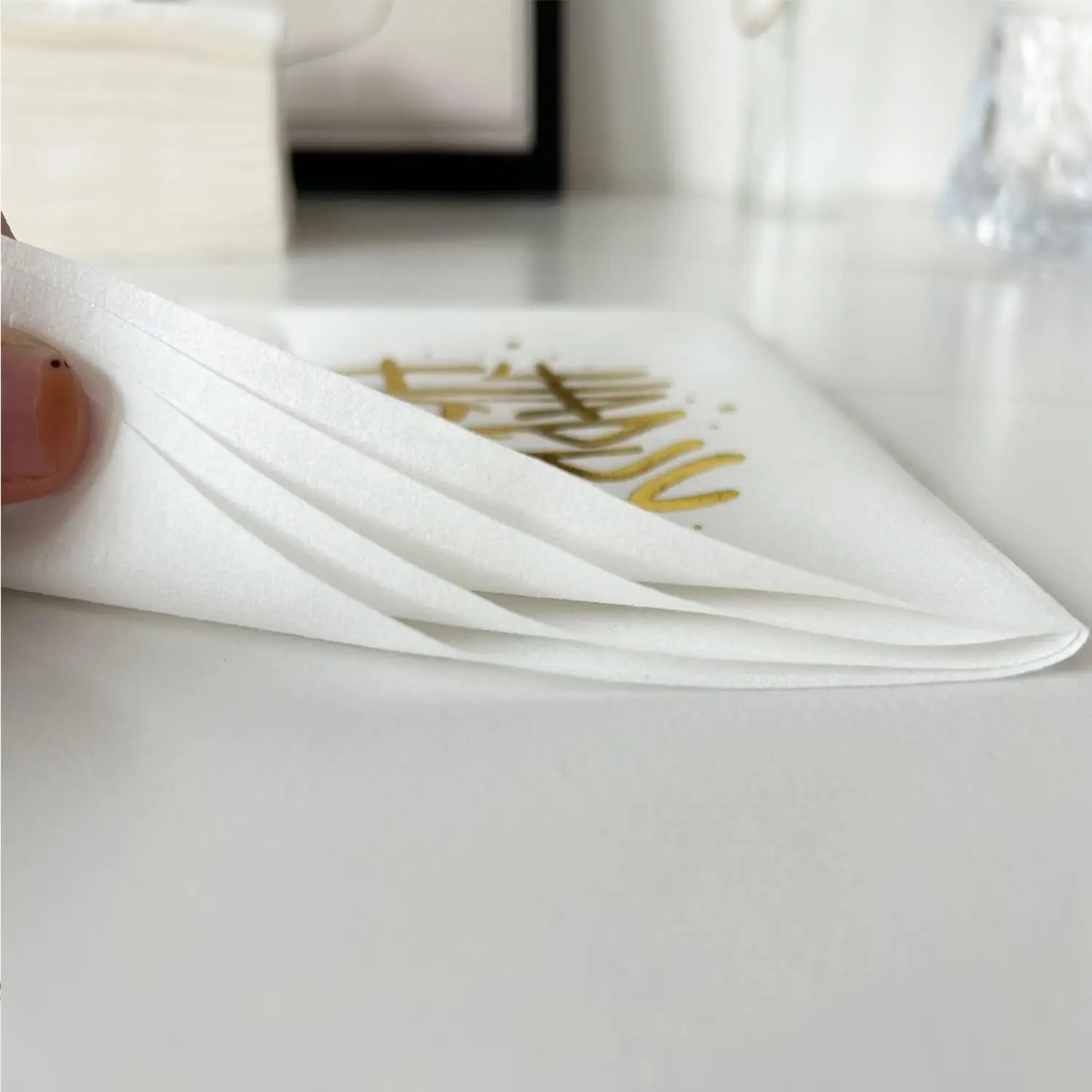 50PCS Gold Foil "HAPPY HOUR"Cocktail Paper Napkins Linen Feel Elegant Guest Soft Absorbent Napkins for Wedding, Party, Birthday