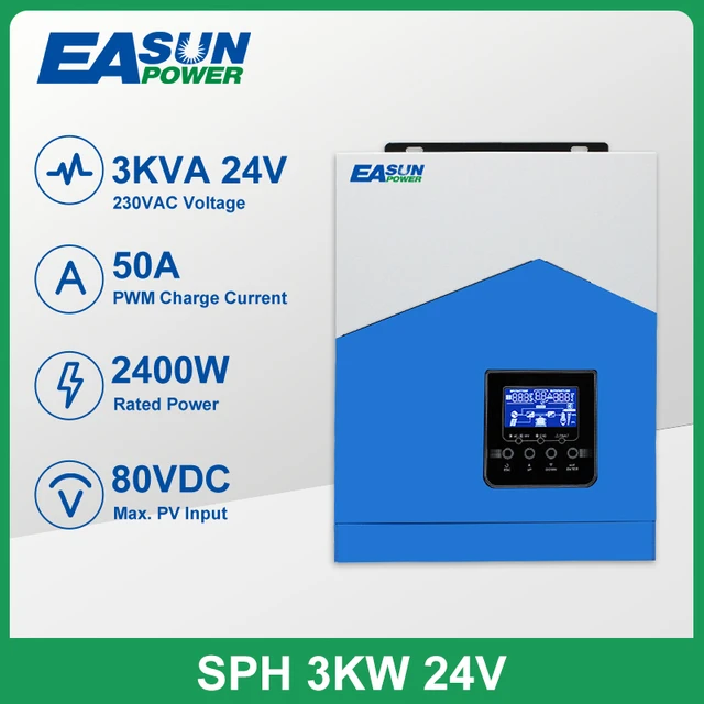 Easun 3000W Solar Inverter Pure Sine Wave 3KVA Inverter 220VAC 2400W 24VDC PWM  50A Solar Charger Controller 50HZ Hybrid Inverter - AliExpress