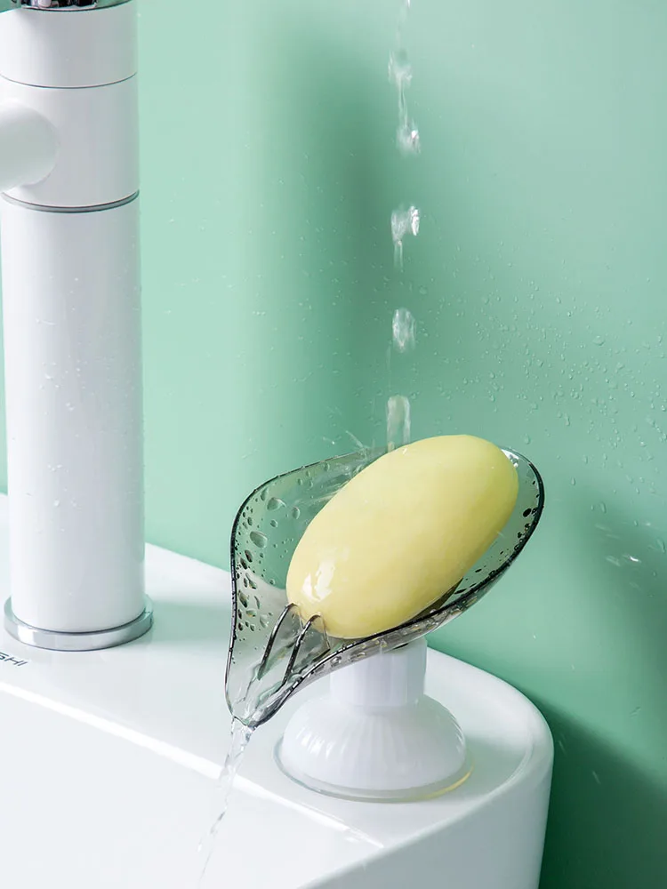 

Leaf Shape Soap Dish for Bathroom Creative Soap Holder Suction Cup Travel Soap Container Bathroom Accessories Bathroom Storage