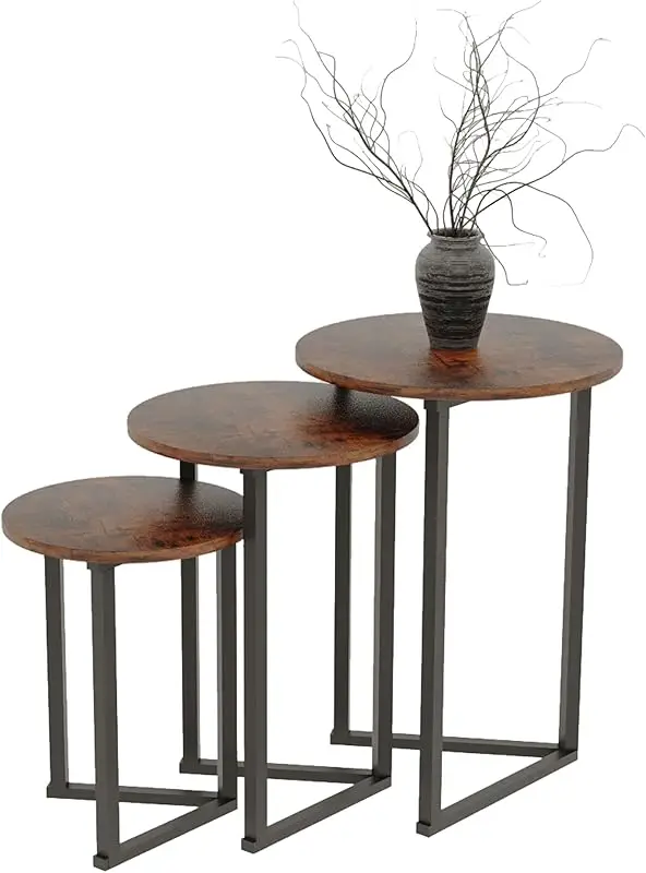 طقم طاولة خدمة القهوة المستديرة مكون من 3 قطع بإطا...