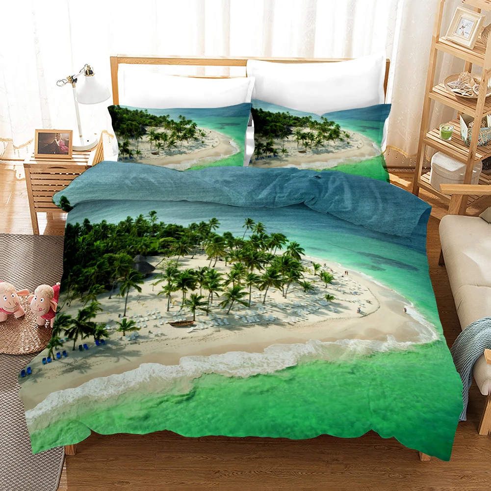 Beach Duvet Cover Set Polyester Tropical Island with The Palm Tree and Sea Beach Nature Theme Double Queen King Size Quilt Cover Seb4e71f452974a0f81af5cd6611b88f6X