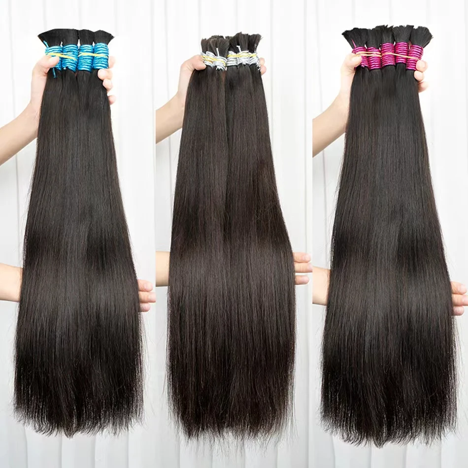 100% Real Virgin Human Hair Bulk Good Quality Natural Hair Bundle 10A Weaving For Braiding Unprocessed No Weft 1B Straight Hair 2
