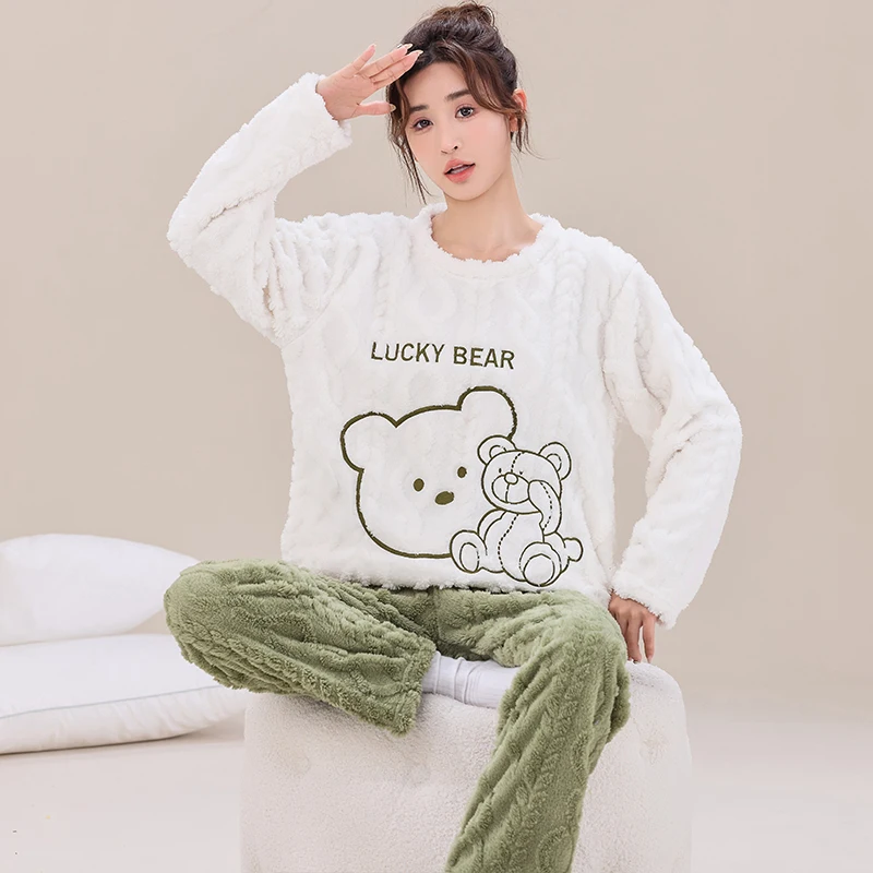 

Big Yards M-3XL Winter Thicken Pajamas Women Cute Dogs Flannel Pyjamas Home Furnishing Suit Coral Velvet Home Wear Leisure Wear