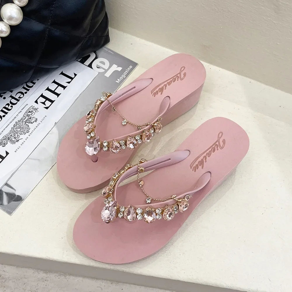 Women Slippers Fashion 2025 Summer New Water Diamond Flip