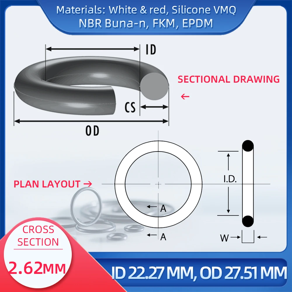 O  CS 2.62mm ID 22.27mm OD 27.51mm , Ǹ VMQ NBR FKM EPDM ORing Seal Gaske