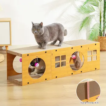 고양이 집 고양이 스크래처 상자 스크레이퍼, 고양이 대형 스크래칭 보드, 분리형 고양이 터널, 둥지 스크래치 포스트, 골판지 상품 이미지