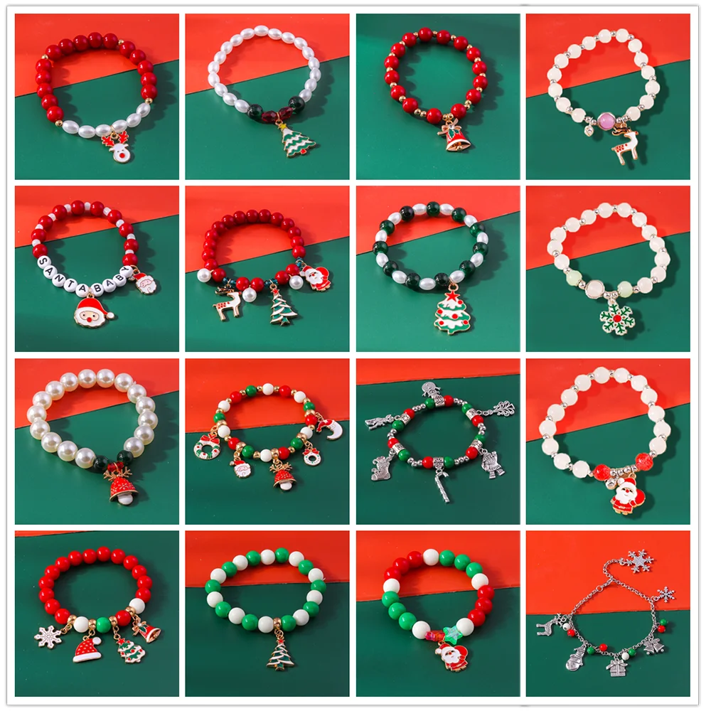 Aihua Neue Weihnachten Armbänder für Frauen Mädchen Perle Perlen Santa Claus Deer Glocke Weihnachtsbaum Armband Charme Armreif Schmuck Geschenk – Detail 4