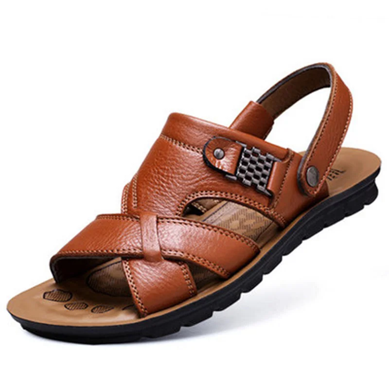 

2024 Summer Classic Men Slippers Leather Sandals Light Male Shoes Soft Men Roman Comfortable Outdoor Walking Footwear Sandalias