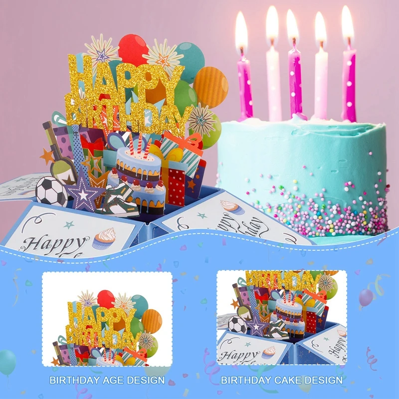 Happy Birthday Card with Note Card and Envelope 3D Birthday Happy Pop up Greeting Cards for Women Men