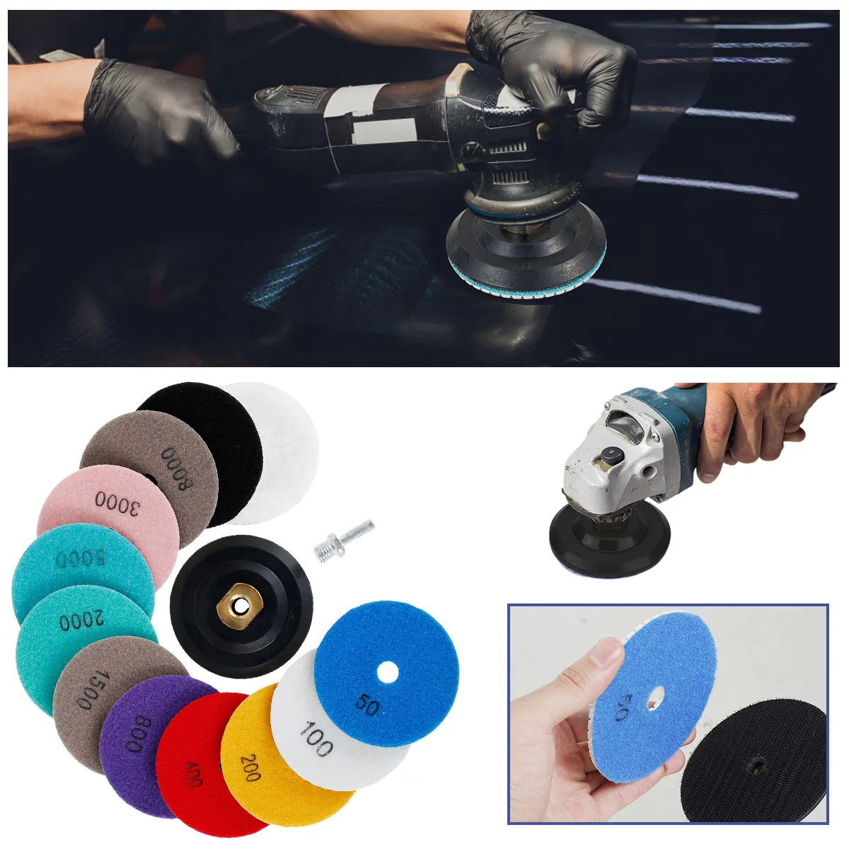 

14Pcs Diamond Polishing Pads 100mm/4inch Round Diamond Sanding Pad Reusable Wet Dry Marble Polishing Pads with Wool Pad Felt Pad
