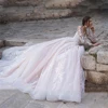 Round Collar Long Sleeves Wedding Dresses Bright Backless Bridal Gowns A Line Mopping Length Ball Vestidos De Novias Customized 3