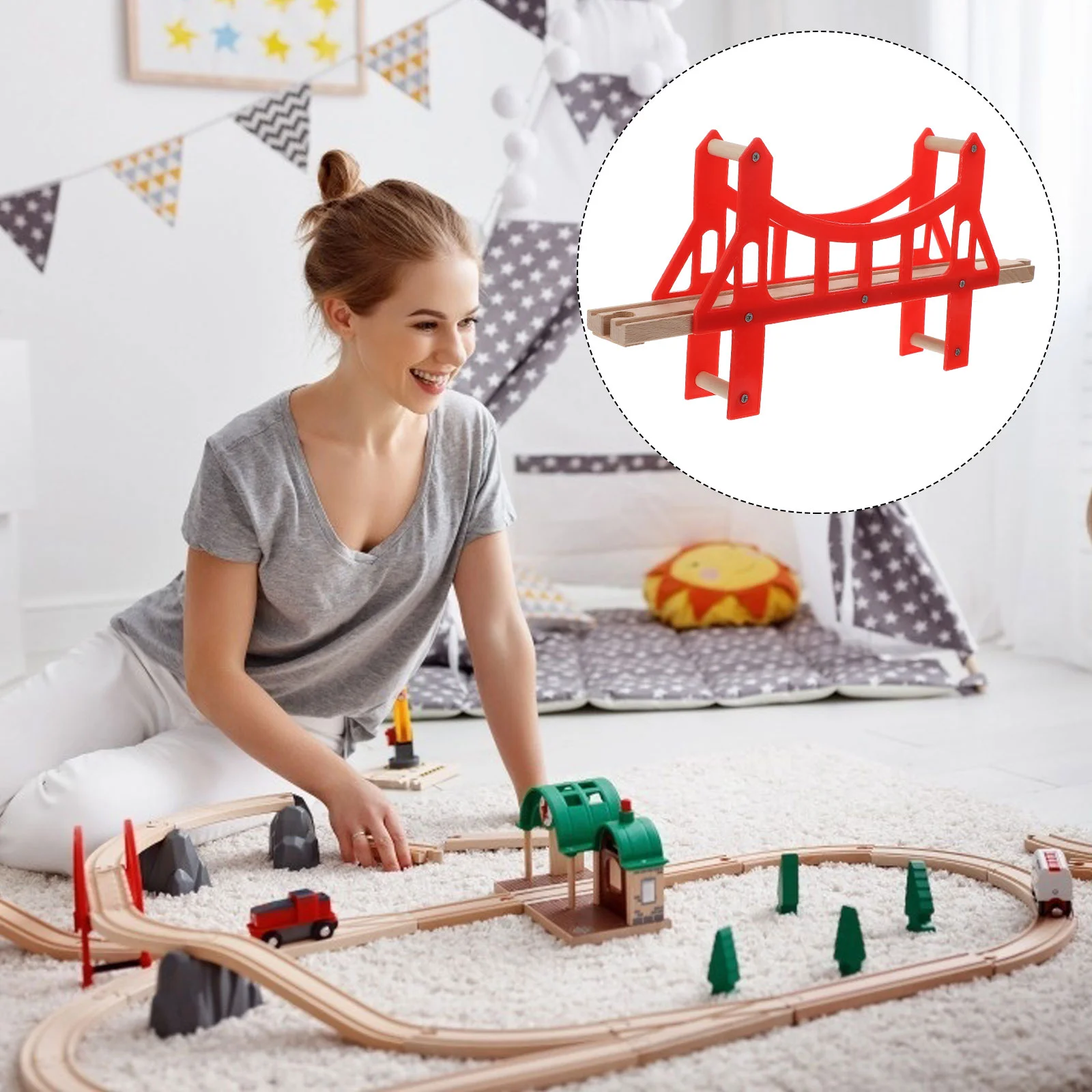 

1pc Wooden Trains Bridge Toy Railway Expansion Accessories for Kids Toddler