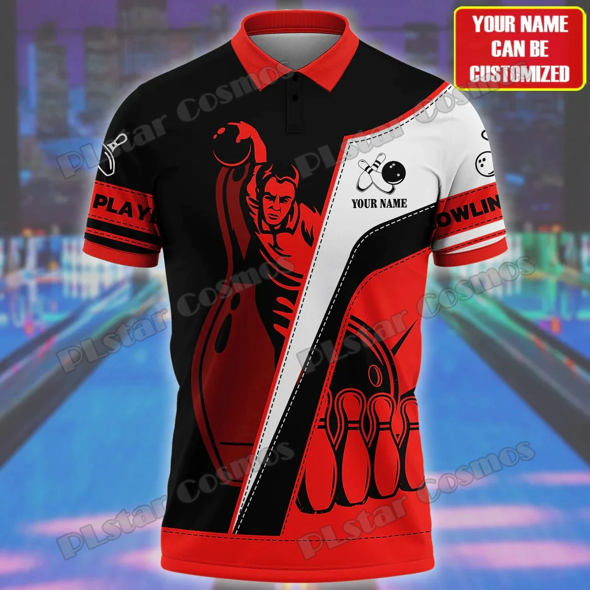 Bowling Team personalisierte Name 3D gedruckt Herren Poloshirt Sommer Straße Kurzarm Shirt Geschenk für Bowling Spieler Uniformen WK34 – Detail 6
