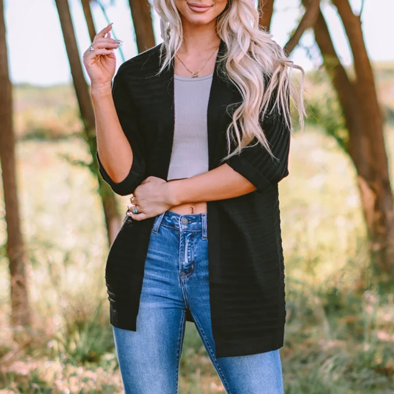 

Women's Long-Sleeved Sweater Jacket, Plain Knit Cardigan, Loose Coat, Casual Commuter, Thin Section, Monochromatic, New, Fall