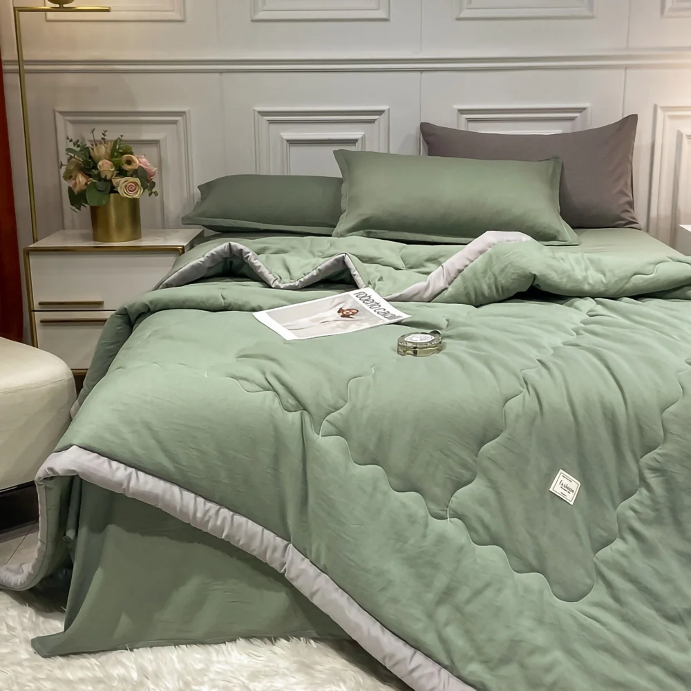 Summer Quilt Zomer Airconditioning Quilt Gewassen Katoen Gooi Deken Quilten Dunne Dekbed Cooling Dekbed Gewatteerde Quilt Effen Kleur