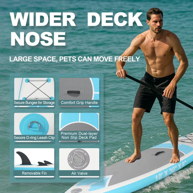 10ft Inflatable Stand Up Paddle Board  for Adults, Anti-Slip EVA Deck, SUP Board with Accessories