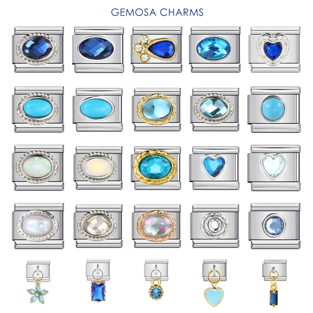 GEMOSA Neue Trendy Edelstahl Femme Charme Bunte Zirkonia Retro Stil Italienischen Link Fit 9mm Perlen DIY Schmuck Geschenke Machen