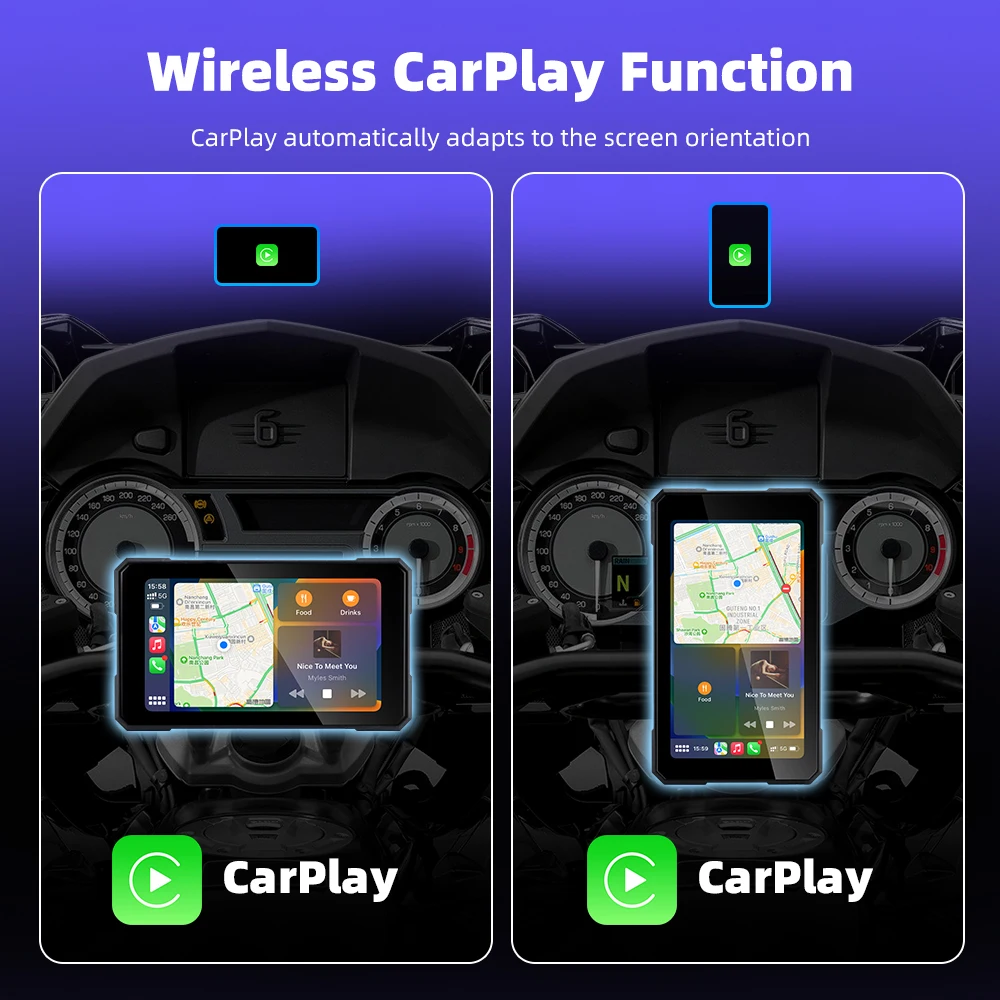 Pantalla Inteligente para Motocicleta de 5 Pulgadas, Apple CarPlay y Android Auto Inalámbricos, Soporte de Navegación, Siri y Asistente de Google, Resistente al Agua IP67 4