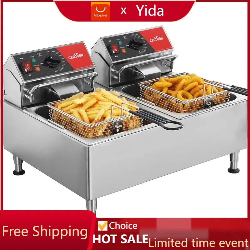 

Dual Tank 26Lbs Electric Deep Fryer ETL Listed with Solid Basket,Removable Oil Container and Height Adjustable Legs Commercial